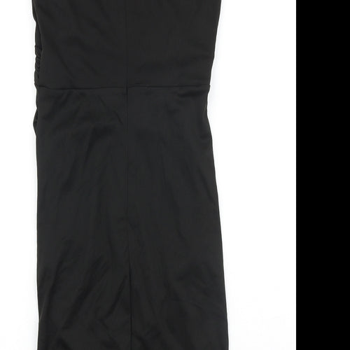 Grace Karin Womens Black Viscose Pencil Dress Size S V-Neck Zip - Pleat Detail