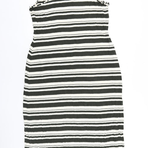 Cynthia Rowley Womens Black Striped Viscose Tank Dress Size XL V-Neck Pullover