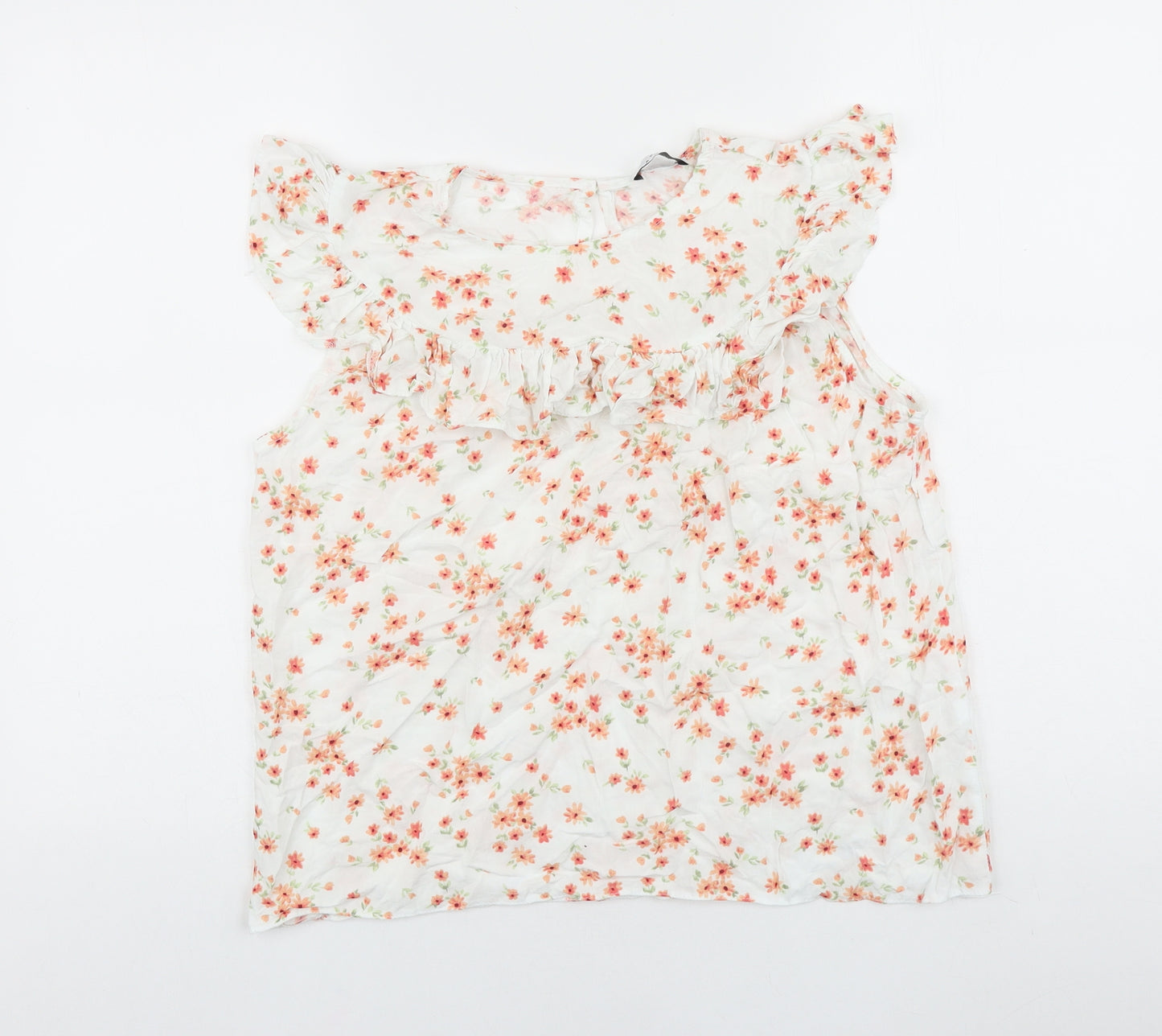 Papaya Womens White Floral 100% Cotton Basic Blouse Size 14 Boat Neck