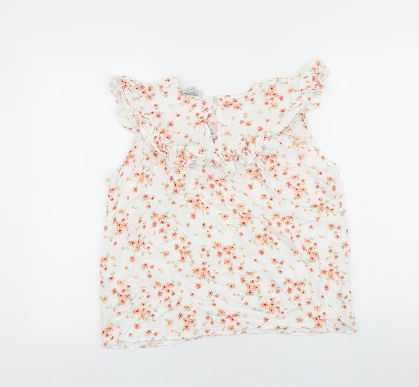 Papaya Womens White Floral 100% Cotton Basic Blouse Size 14 Boat Neck