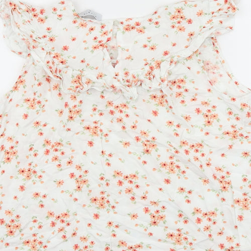 Papaya Womens White Floral 100% Cotton Basic Blouse Size 14 Boat Neck