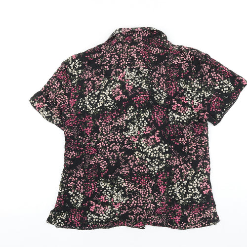 Bonmarché Womens Black Floral Viscose Basic Button-Up Size 12 Collared