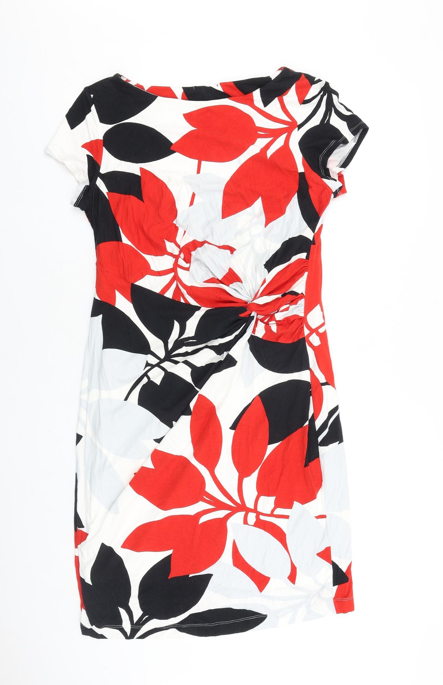 Preworn Womens Red Floral Viscose Shift Size 16 Boat Neck Pullover