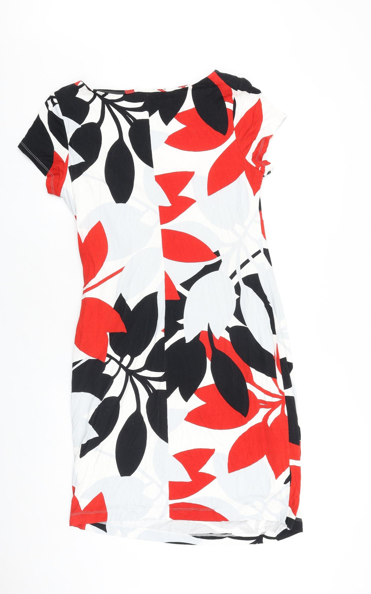 Preworn Womens Red Floral Viscose Shift Size 16 Boat Neck Pullover
