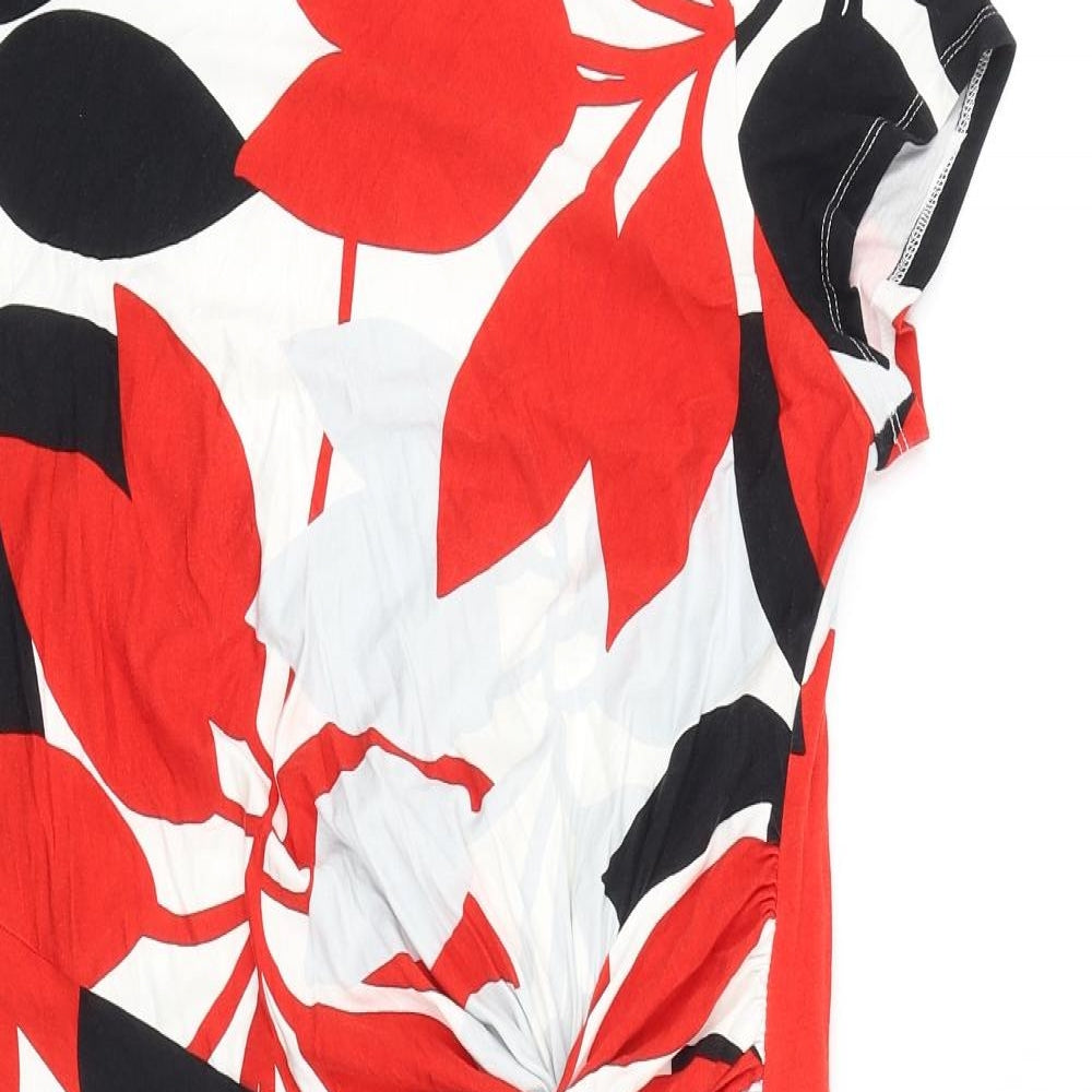 Preworn Womens Red Floral Viscose Shift Size 16 Boat Neck Pullover