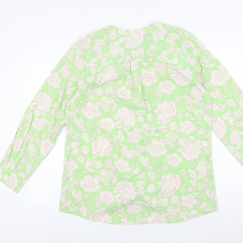 D&Co. Womens Green Floral Polyester Basic Blouse Size L V-Neck