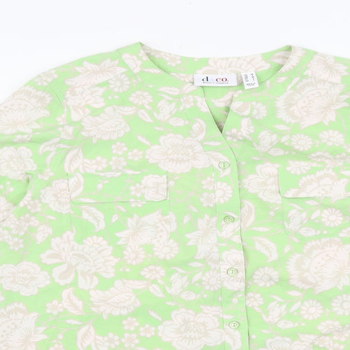 D&Co. Womens Green Floral Polyester Basic Blouse Size L V-Neck