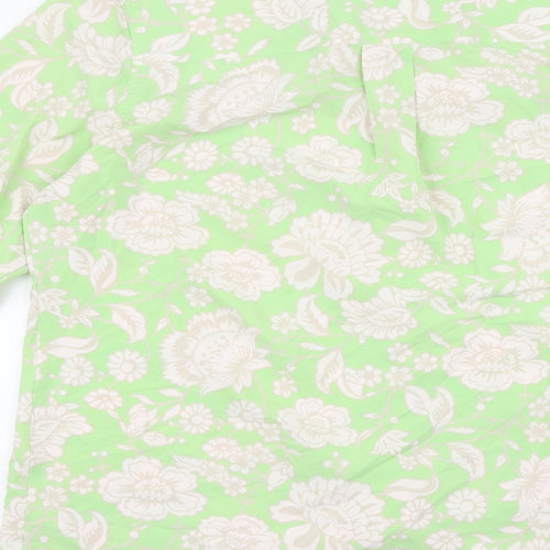 D&Co. Womens Green Floral Polyester Basic Blouse Size L V-Neck