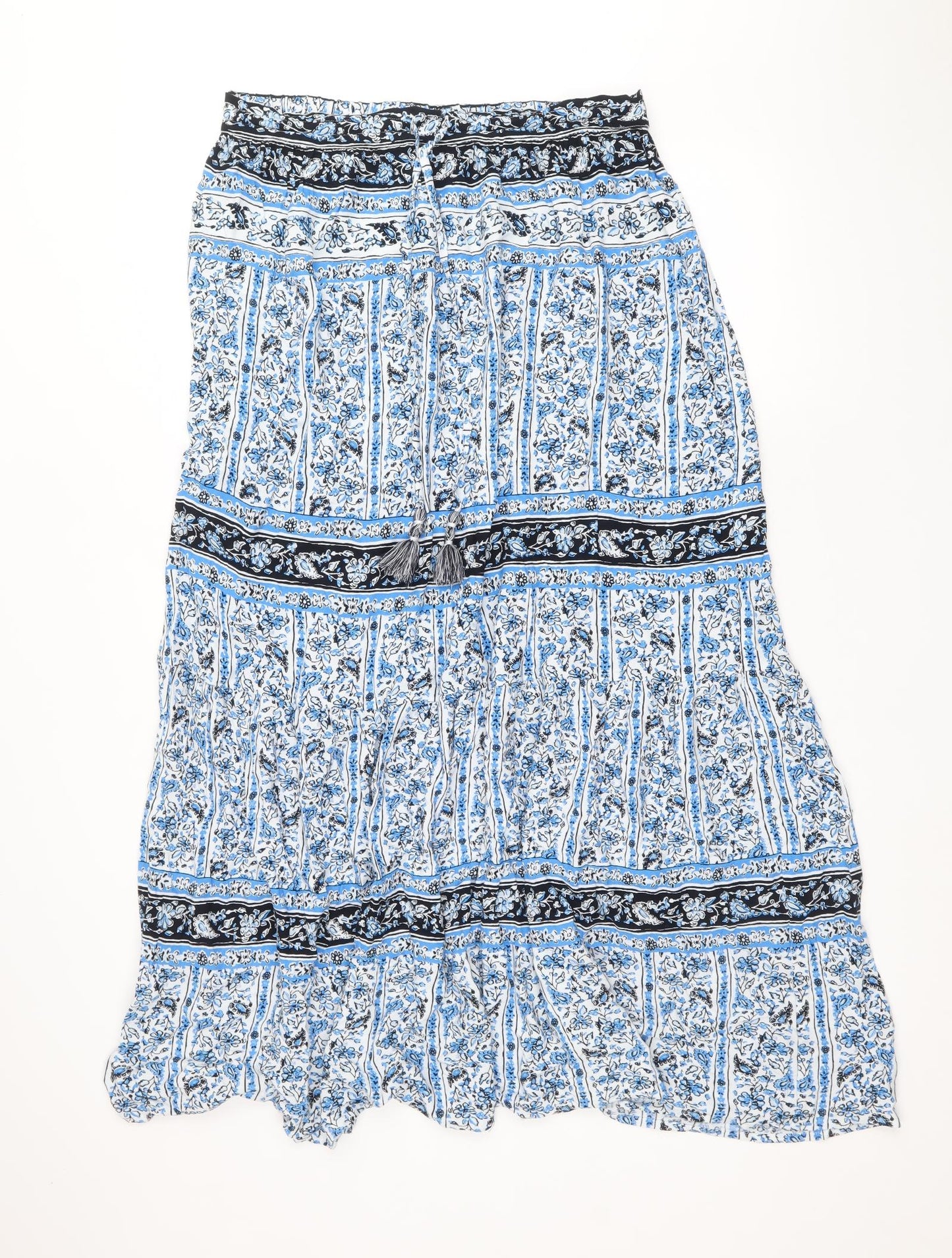 Marks and Spencer Womens Blue Geometric Viscose Peasant Skirt Size 14 Drawstring