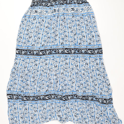 Marks and Spencer Womens Blue Geometric Viscose Peasant Skirt Size 14 Drawstring