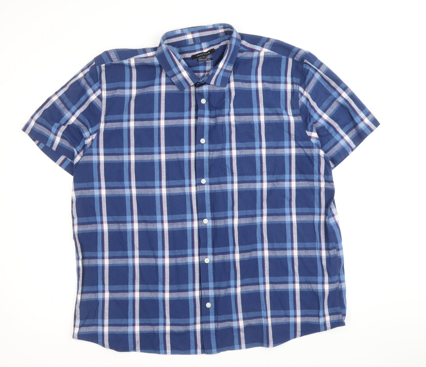 Peacocks Mens Blue Plaid Cotton Button-Up Size 2XL Collared Button