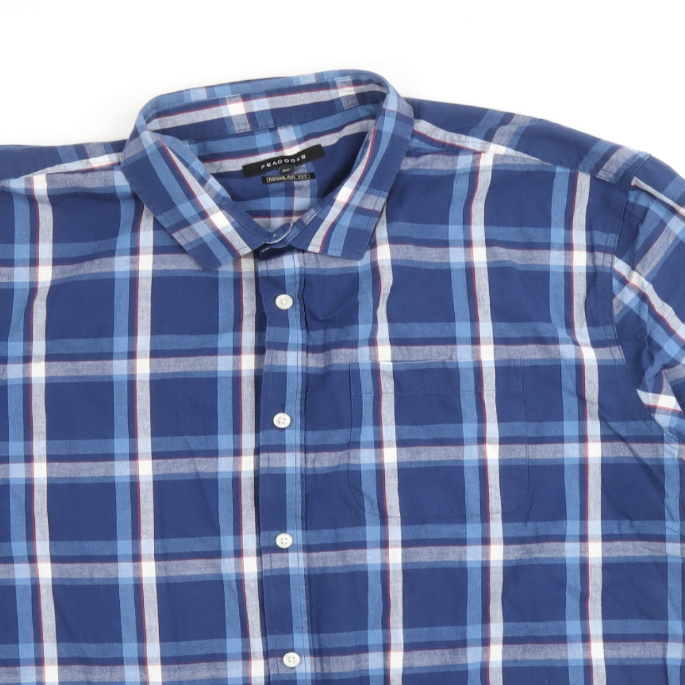 Peacocks Mens Blue Plaid Cotton Button-Up Size 2XL Collared Button