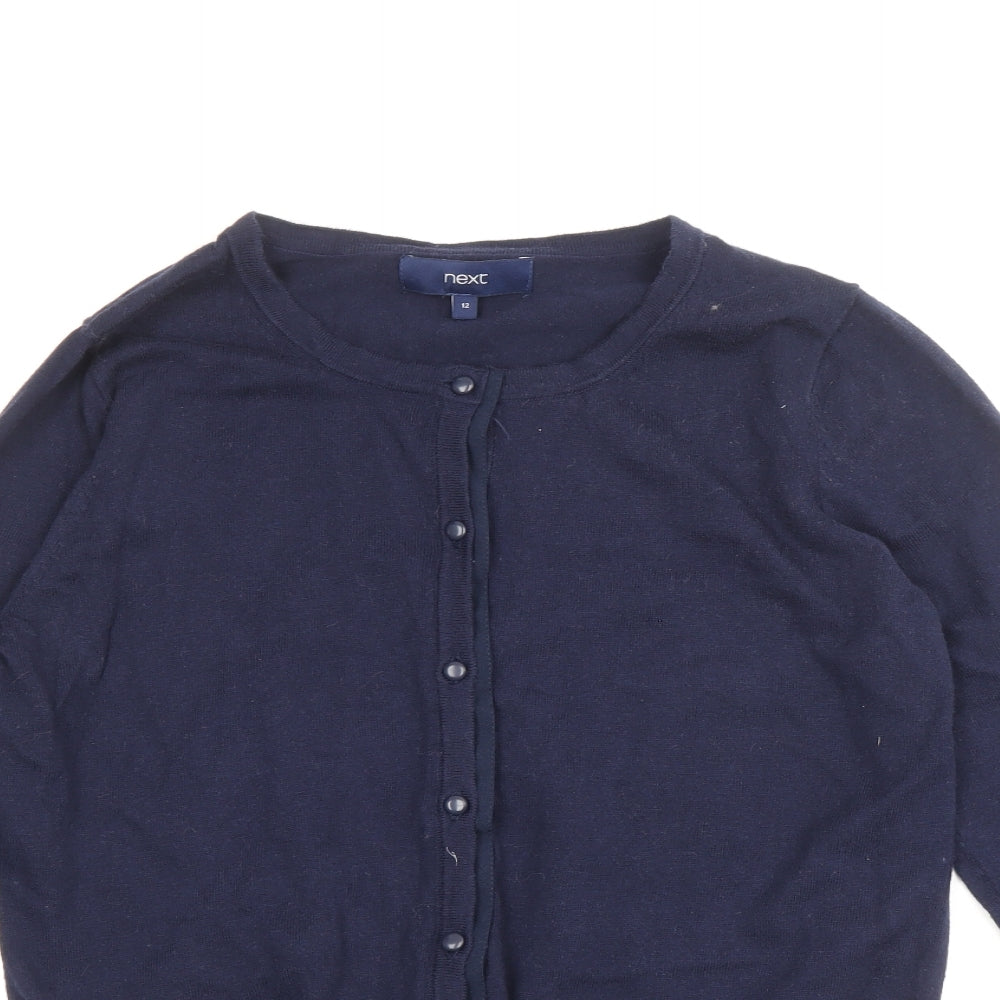 NEXT Womens Blue Round Neck Cotton Cardigan Jumper Size 12