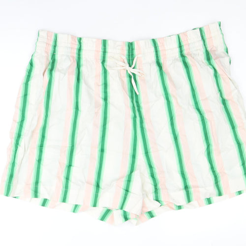 Marks and Spencer Womens Multicoloured Striped Cotton Basic Shorts Size 22 Regular Drawstring
