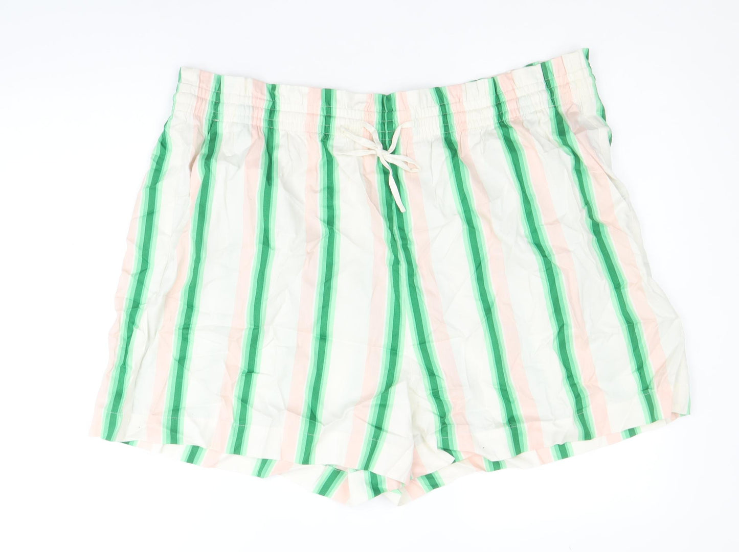Marks and Spencer Womens Multicoloured Striped Cotton Basic Shorts Size 22 Regular Drawstring