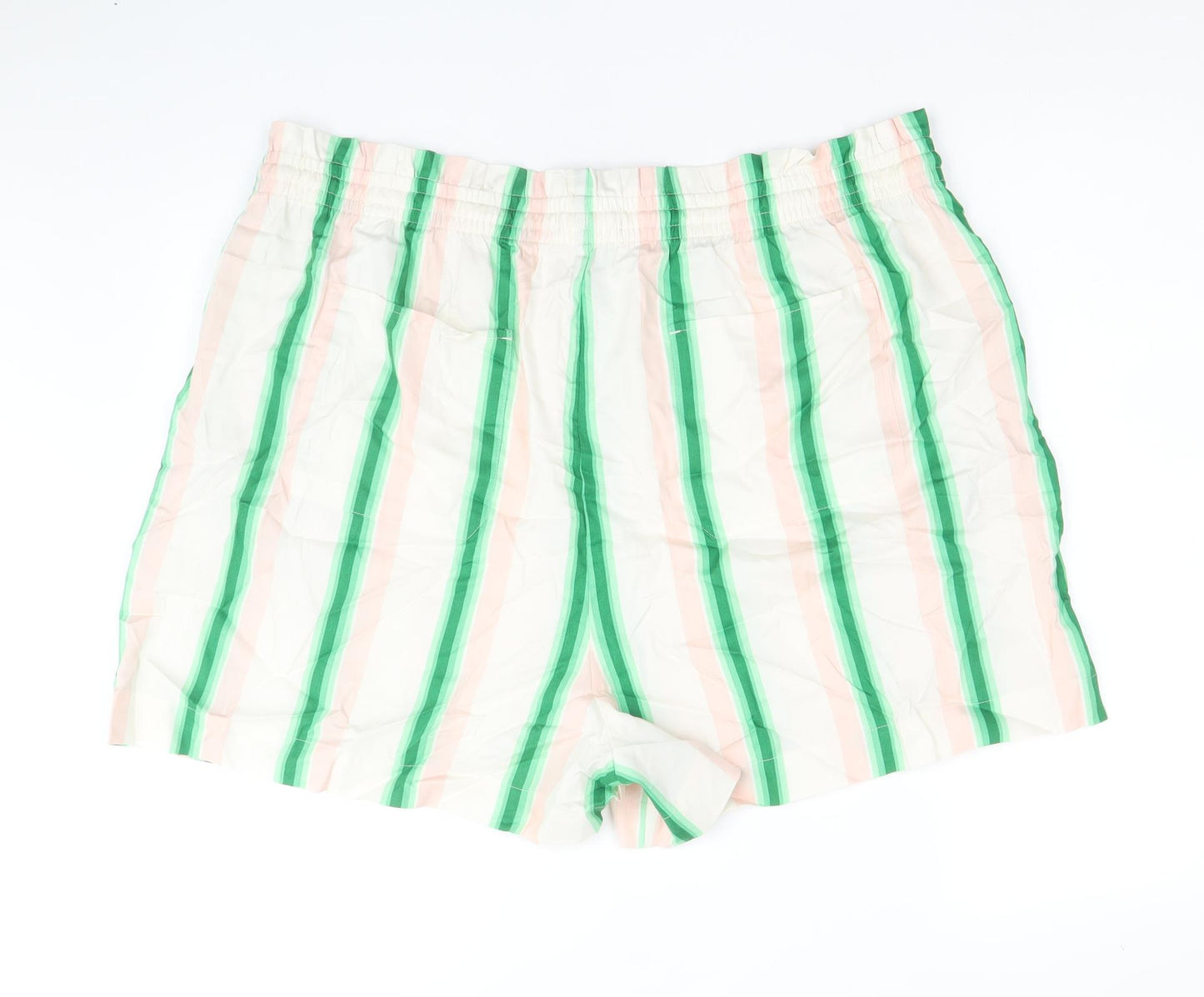 Marks and Spencer Womens Multicoloured Striped Cotton Basic Shorts Size 22 Regular Drawstring