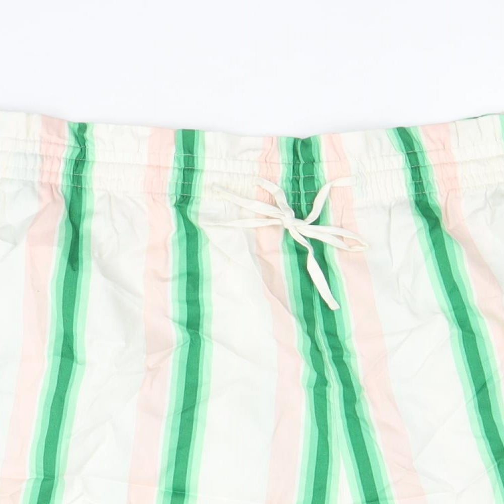 Marks and Spencer Womens Multicoloured Striped Cotton Basic Shorts Size 22 Regular Drawstring