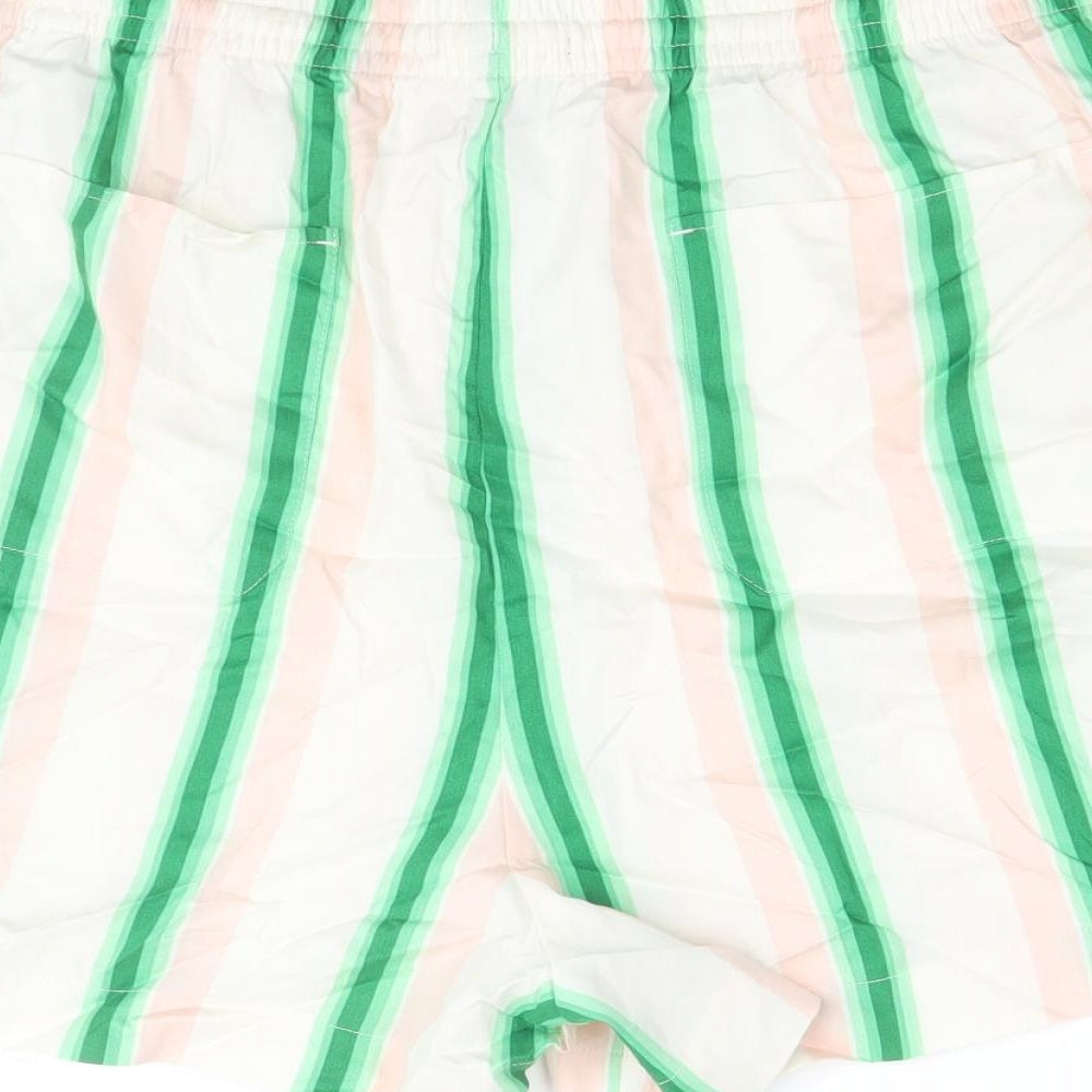Marks and Spencer Womens Multicoloured Striped Cotton Basic Shorts Size 22 Regular Drawstring