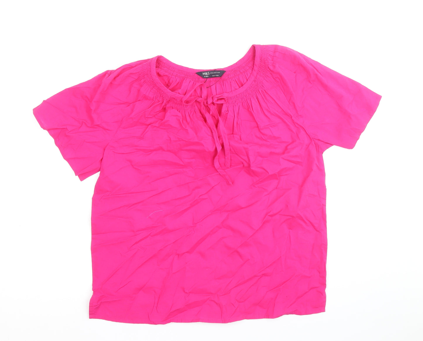Marks and Spencer Womens Pink 100% Cotton Basic Blouse Size 6 Scoop Neck