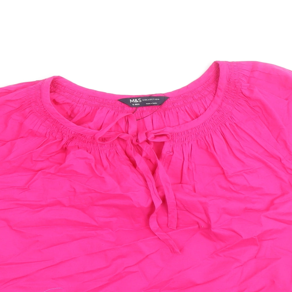 Marks and Spencer Womens Pink 100% Cotton Basic Blouse Size 6 Scoop Neck