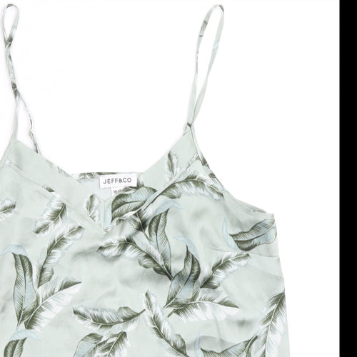 JEFF&CO Womens Green Geometric Polyester Camisole Tank Size 10 V-Neck - Size 10-12, Leaf Print