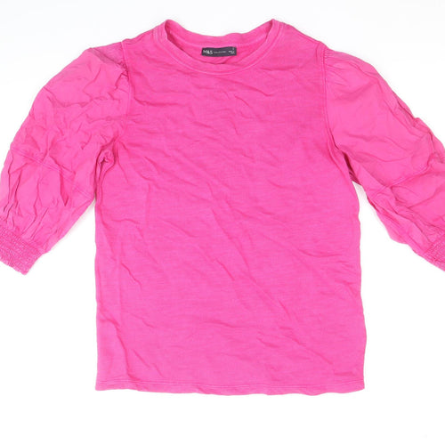 Marks and Spencer Womens Pink 100% Cotton Basic Blouse Size 6 Scoop Neck