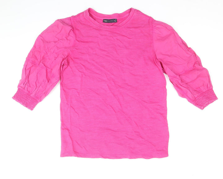 Marks and Spencer Womens Pink 100% Cotton Basic Blouse Size 6 Scoop Neck
