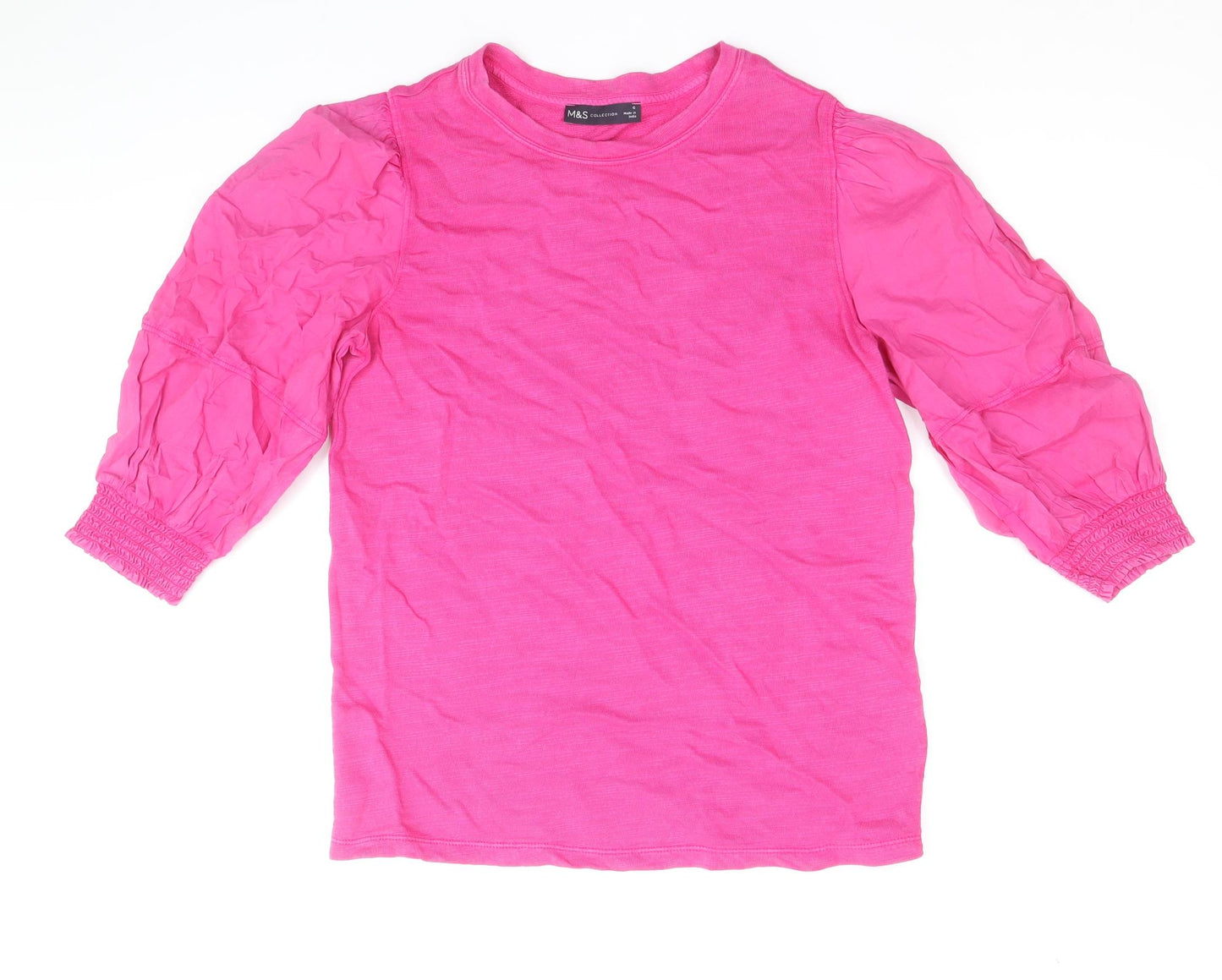 Marks and Spencer Womens Pink 100% Cotton Basic Blouse Size 6 Scoop Neck