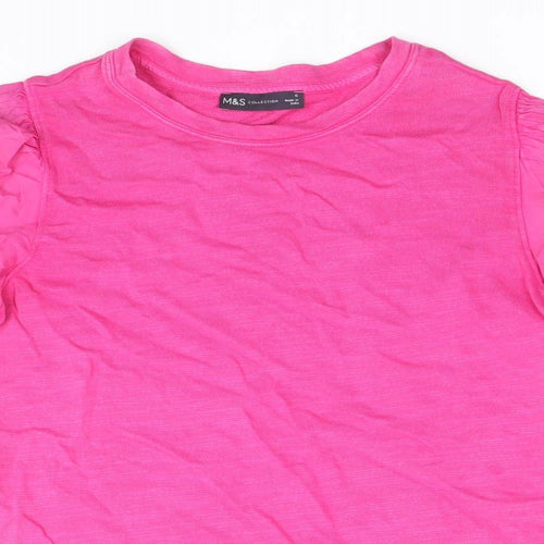 Marks and Spencer Womens Pink 100% Cotton Basic Blouse Size 6 Scoop Neck