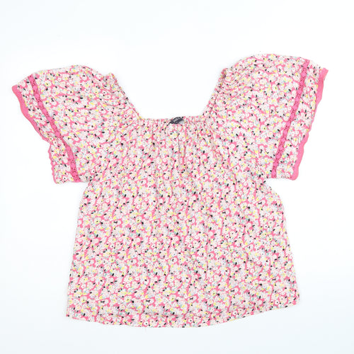 Marks and Spencer Womens Multicoloured Floral 100% Cotton Basic Blouse Size 14 Square Neck