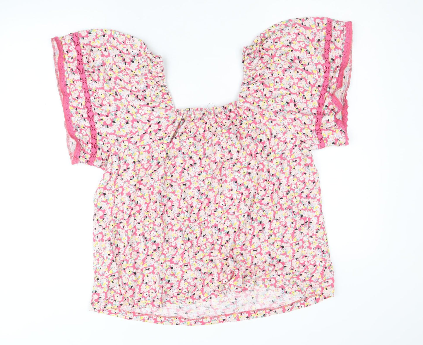 Marks and Spencer Womens Multicoloured Floral 100% Cotton Basic Blouse Size 14 Square Neck