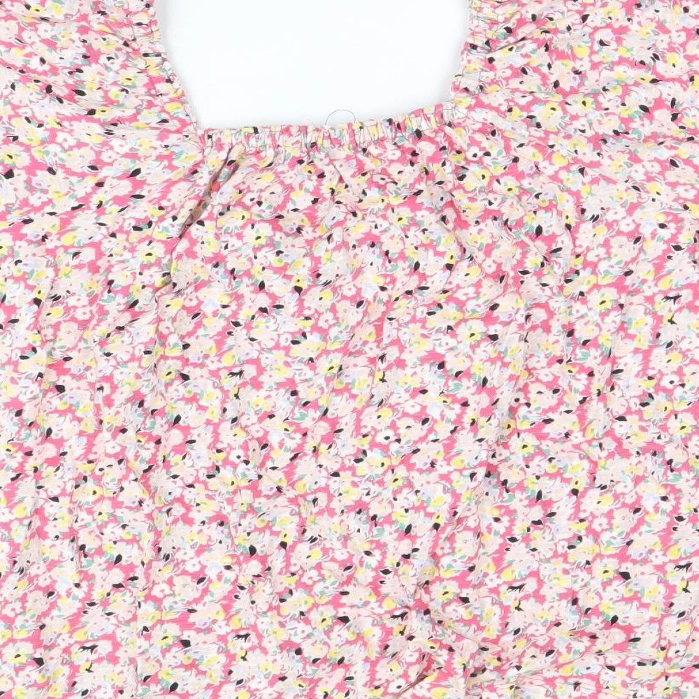 Marks and Spencer Womens Multicoloured Floral 100% Cotton Basic Blouse Size 14 Square Neck