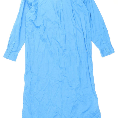 Marks and Spencer Womens Blue Cotton Shirt Dress Size 14 Collared Button