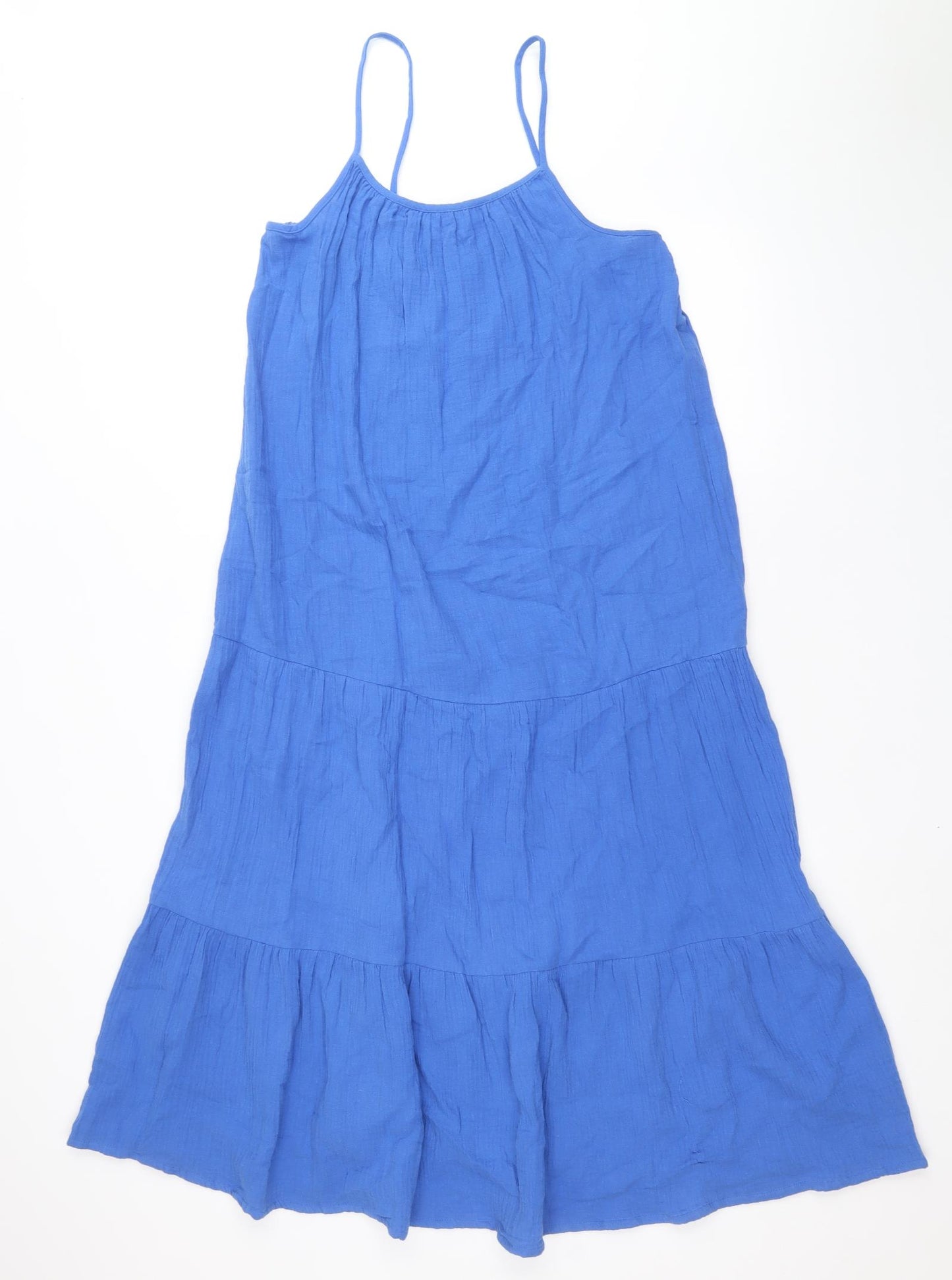 Marks and Spencer Girls Blue 100% Cotton Shirt Dress Size 14-15 Years Roll Neck Pullover
