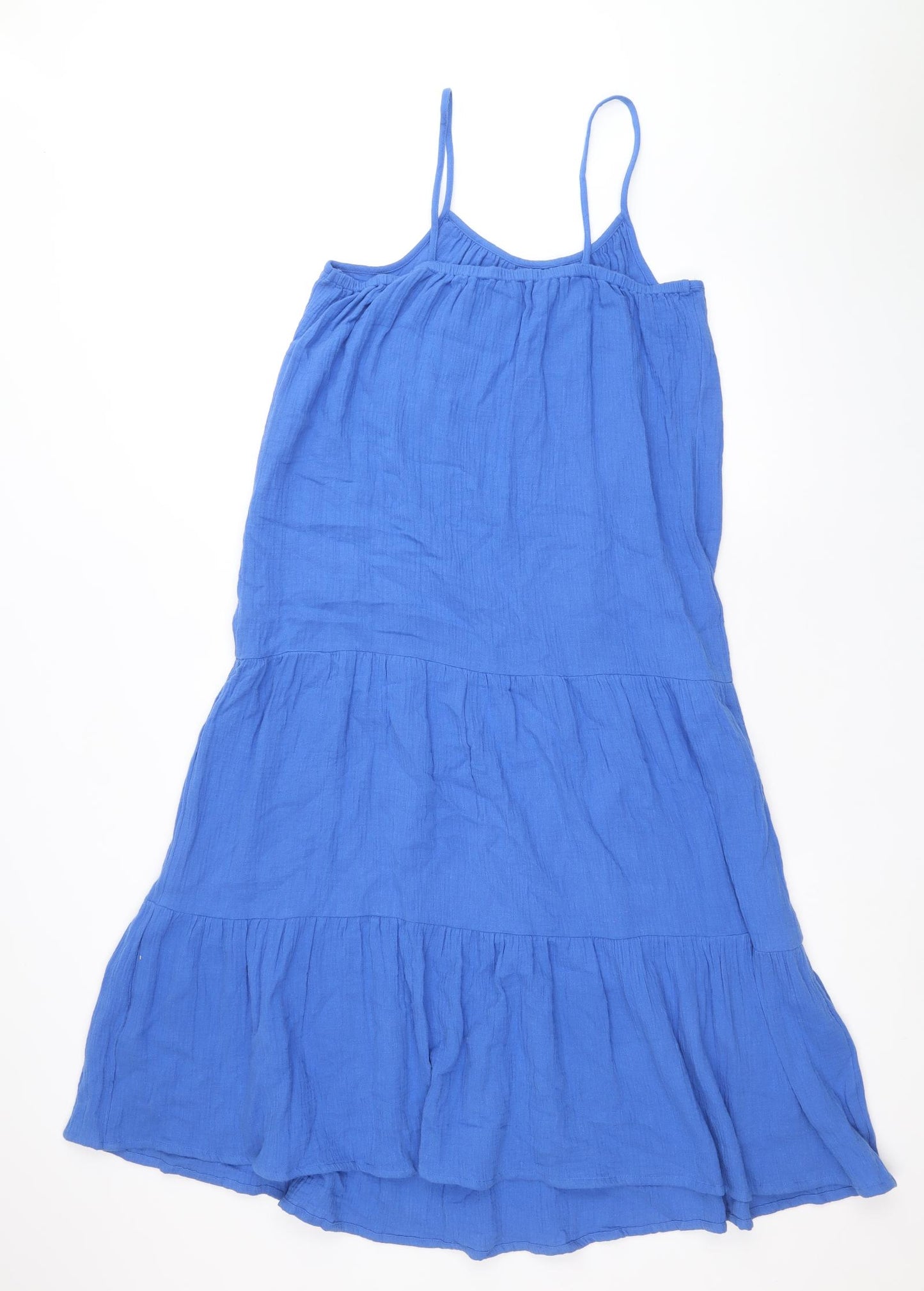 Marks and Spencer Girls Blue 100% Cotton Shirt Dress Size 14-15 Years Roll Neck Pullover