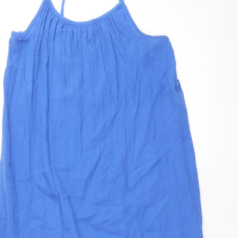 Marks and Spencer Girls Blue 100% Cotton Shirt Dress Size 14-15 Years Roll Neck Pullover