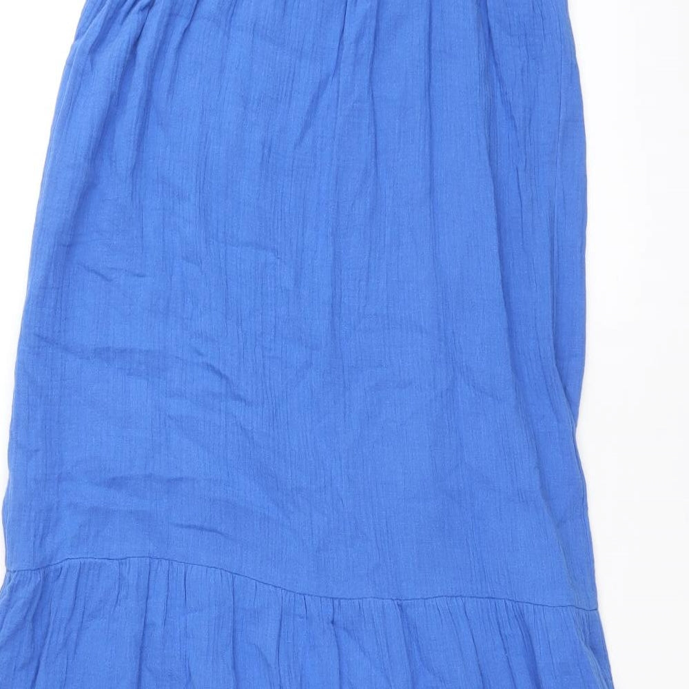 Marks and Spencer Girls Blue 100% Cotton Shirt Dress Size 14-15 Years Roll Neck Pullover