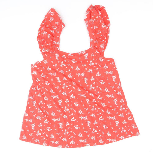 Marks and Spencer Womens Red Floral 100% Cotton Basic Tank Size 8 Round Neck