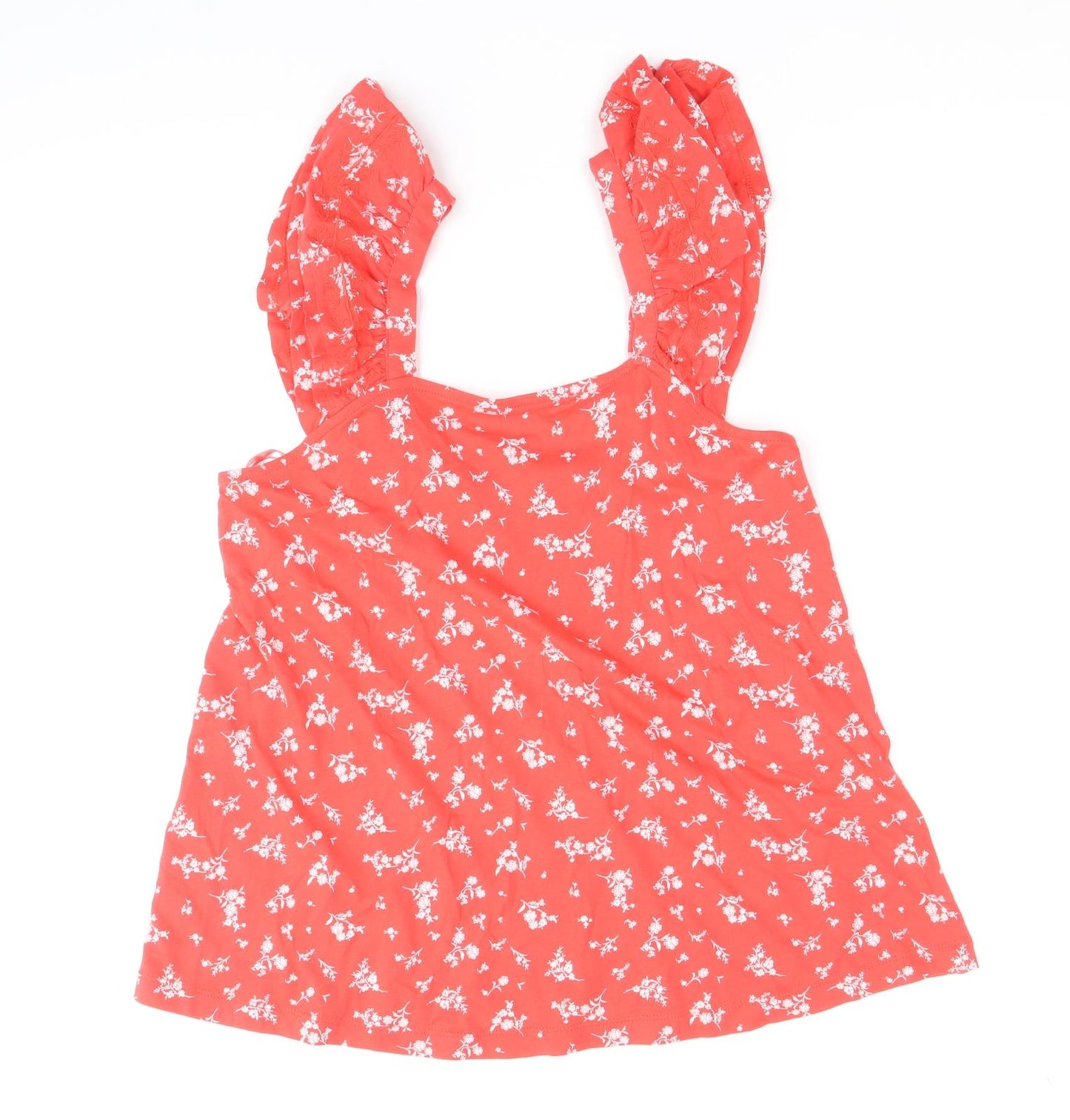Marks and Spencer Womens Red Floral 100% Cotton Basic Tank Size 8 Round Neck