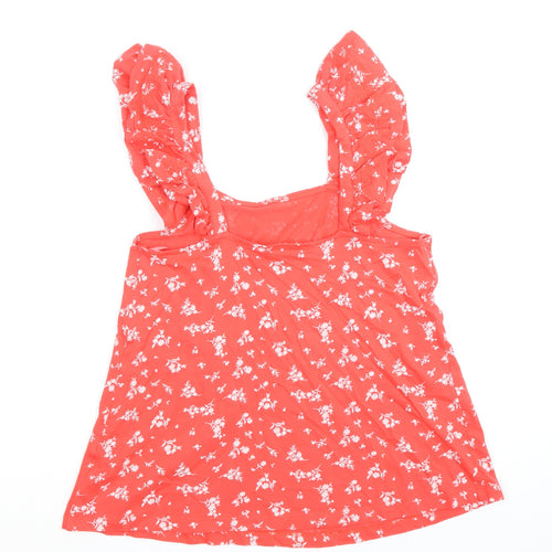 Marks and Spencer Womens Red Floral 100% Cotton Basic Tank Size 8 Round Neck