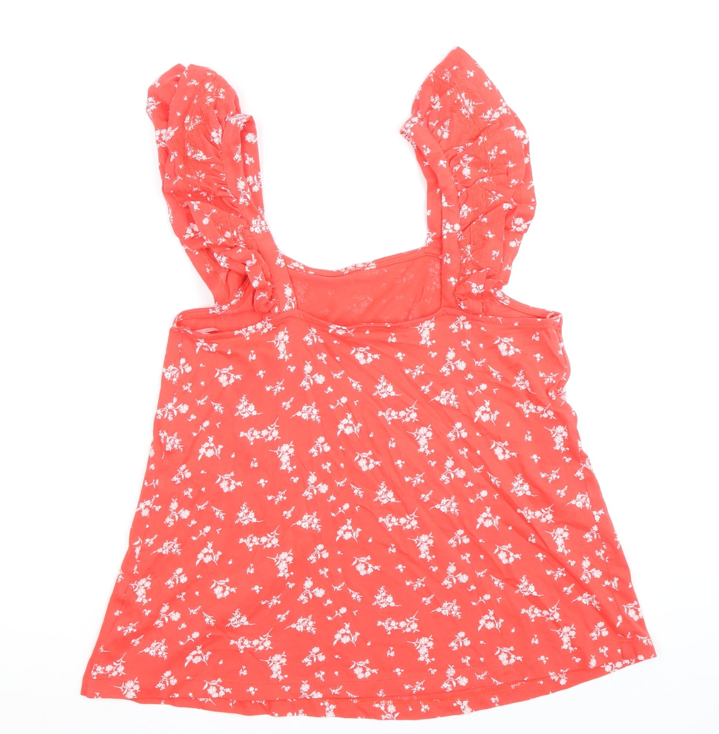 Marks and Spencer Womens Red Floral 100% Cotton Basic Tank Size 8 Round Neck