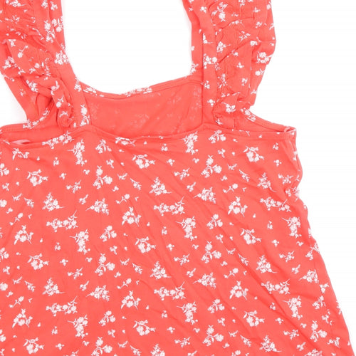 Marks and Spencer Womens Red Floral 100% Cotton Basic Tank Size 8 Round Neck