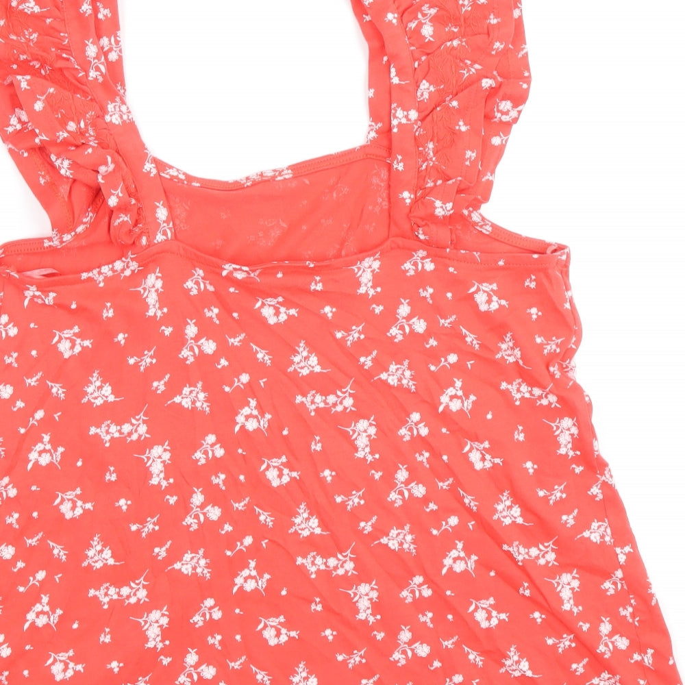 Marks and Spencer Womens Red Floral 100% Cotton Basic Tank Size 8 Round Neck