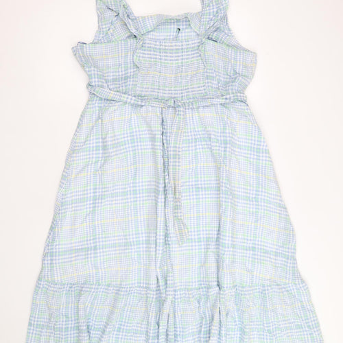 Marks and Spencer Womens Blue Plaid 100% Cotton Fit & Flare Size 20 Square Neck Pullover