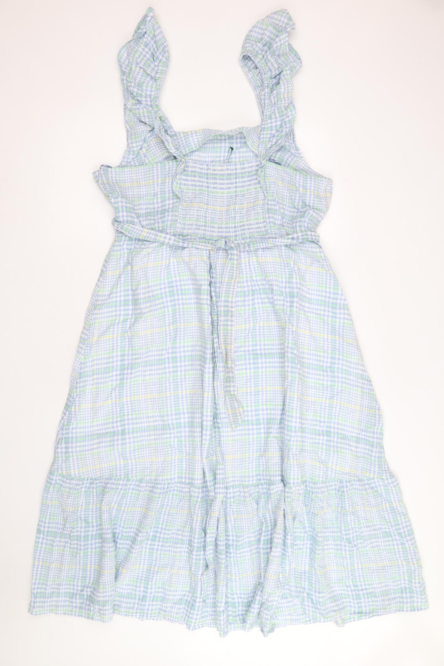 Marks and Spencer Womens Blue Plaid 100% Cotton Fit & Flare Size 20 Square Neck Pullover