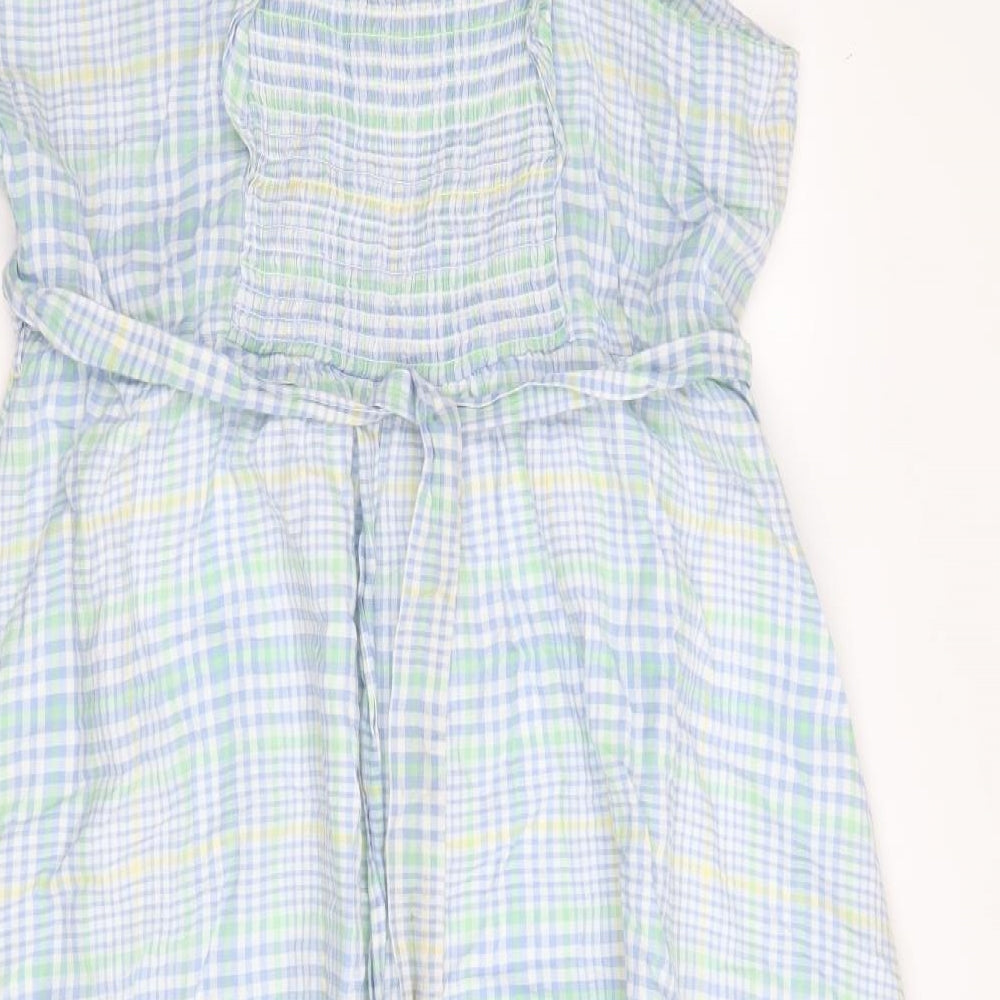 Marks and Spencer Womens Blue Plaid 100% Cotton Fit & Flare Size 20 Square Neck Pullover