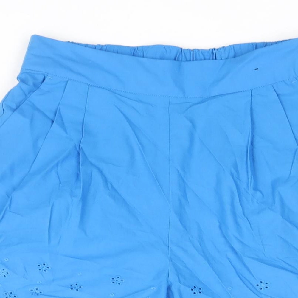 Marks and Spencer Womens Blue 100% Cotton Culotte Shorts Size 8 Regular Pull On - Broderie Anglaise