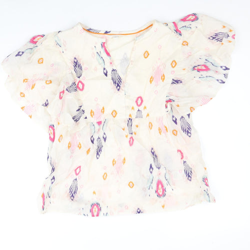 Per Una Womens Multicoloured Geometric 100% Cotton Basic Blouse Size 8 V-Neck