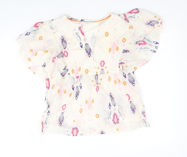 Per Una Womens Multicoloured Geometric 100% Cotton Basic Blouse Size 8 V-Neck
