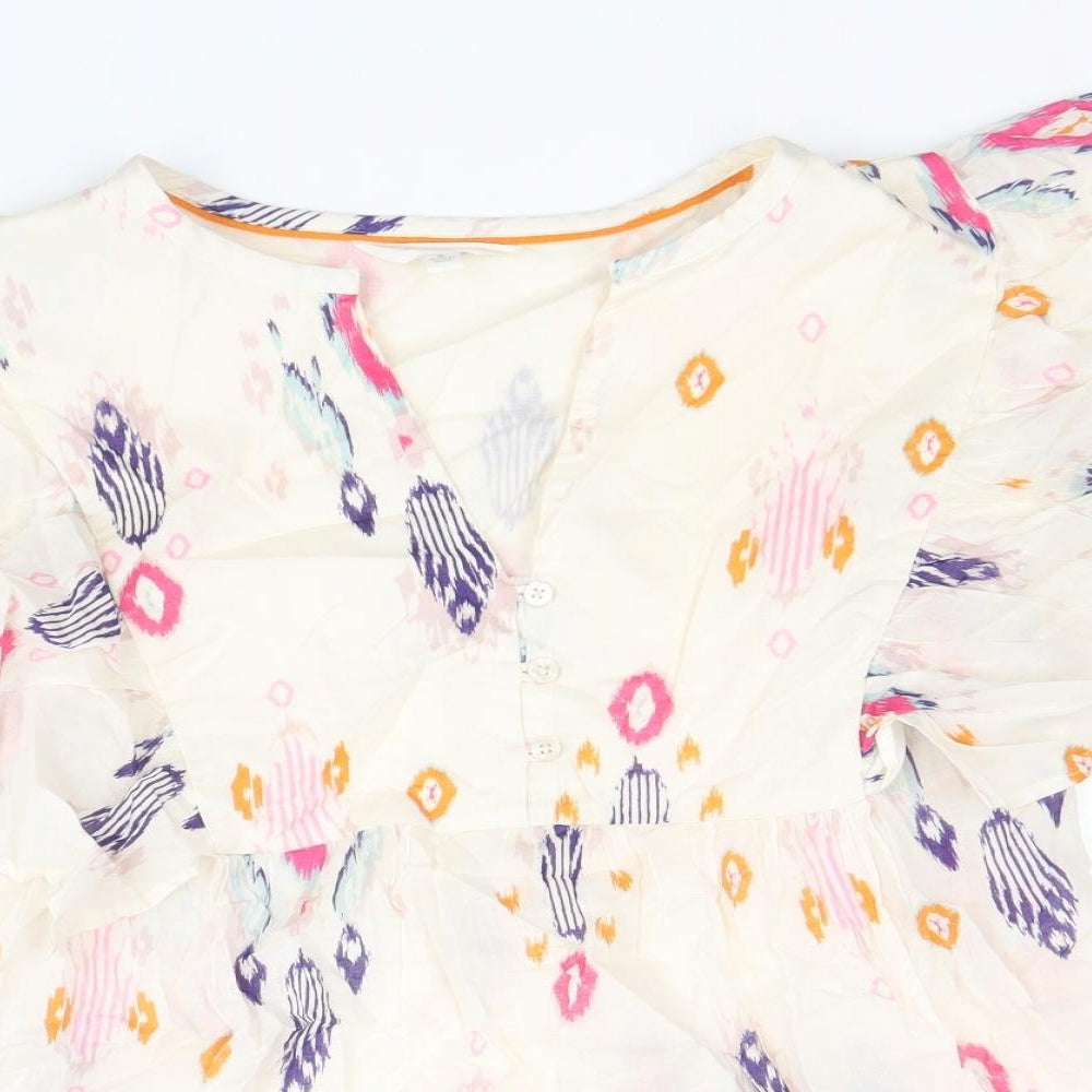 Per Una Womens Multicoloured Geometric 100% Cotton Basic Blouse Size 8 V-Neck